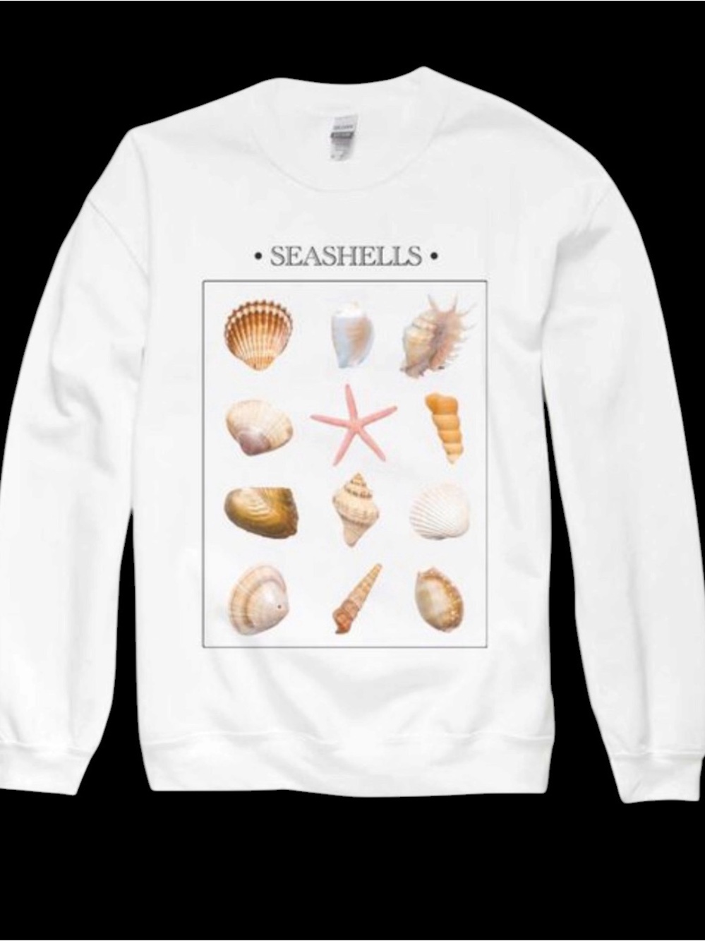 🐚Tilly’s Women’s Oversized White Coastal Seashell Crewneck Casual Sweatshirt XL